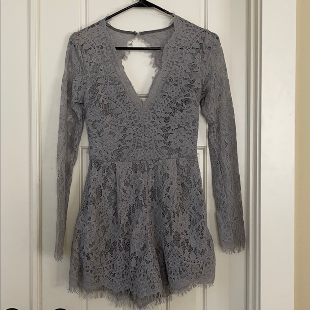 Romper gray lace open back